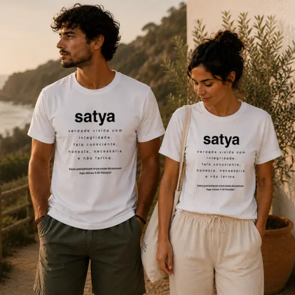 Camiseta Yoga Satya (PT) em Algodão Orgânico Unissex | Verdade, Consciência e Minimalismo
